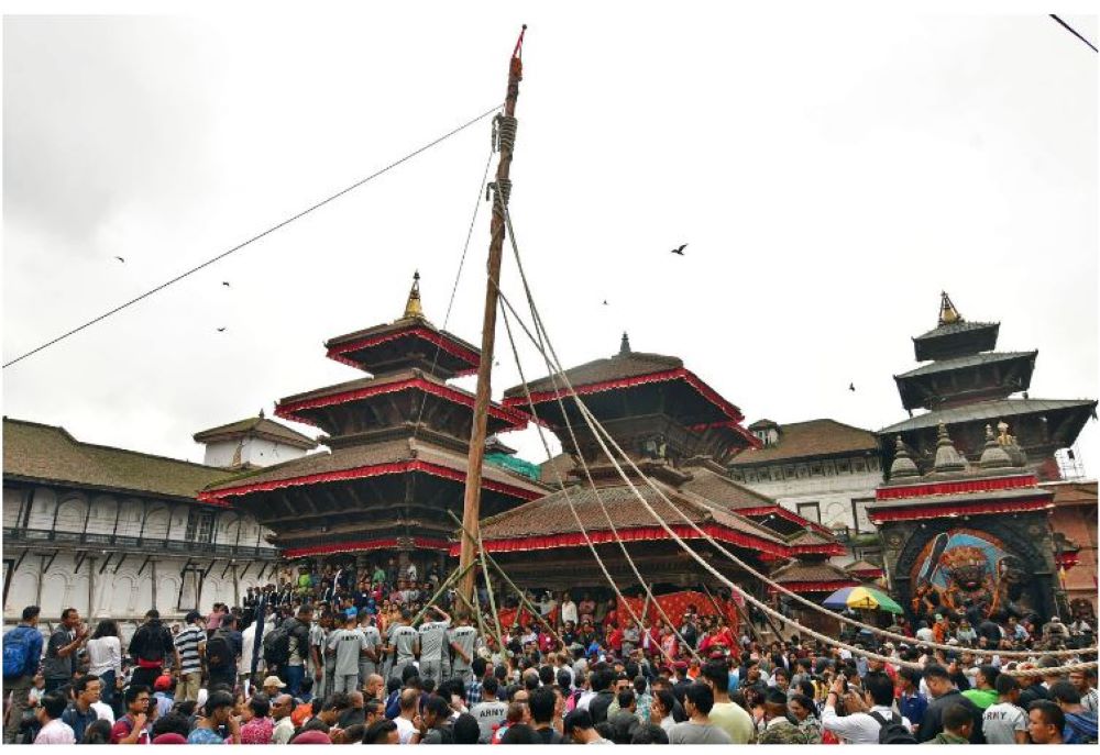 Indra Jatra being observed with fanfare, begins in Bhaktapur with erection of Lingo