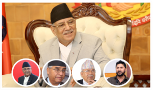 PM Dahal holds separate talks with Deuba, Oli, Nepal and Lammichhane