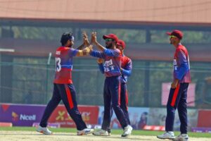 Nepal bowling against Ireland ‘A’, Ireland lost 7 wickets