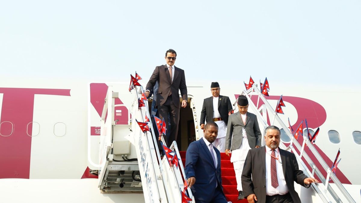 Qatar Emir Al-Thani arrives in Kathmandu