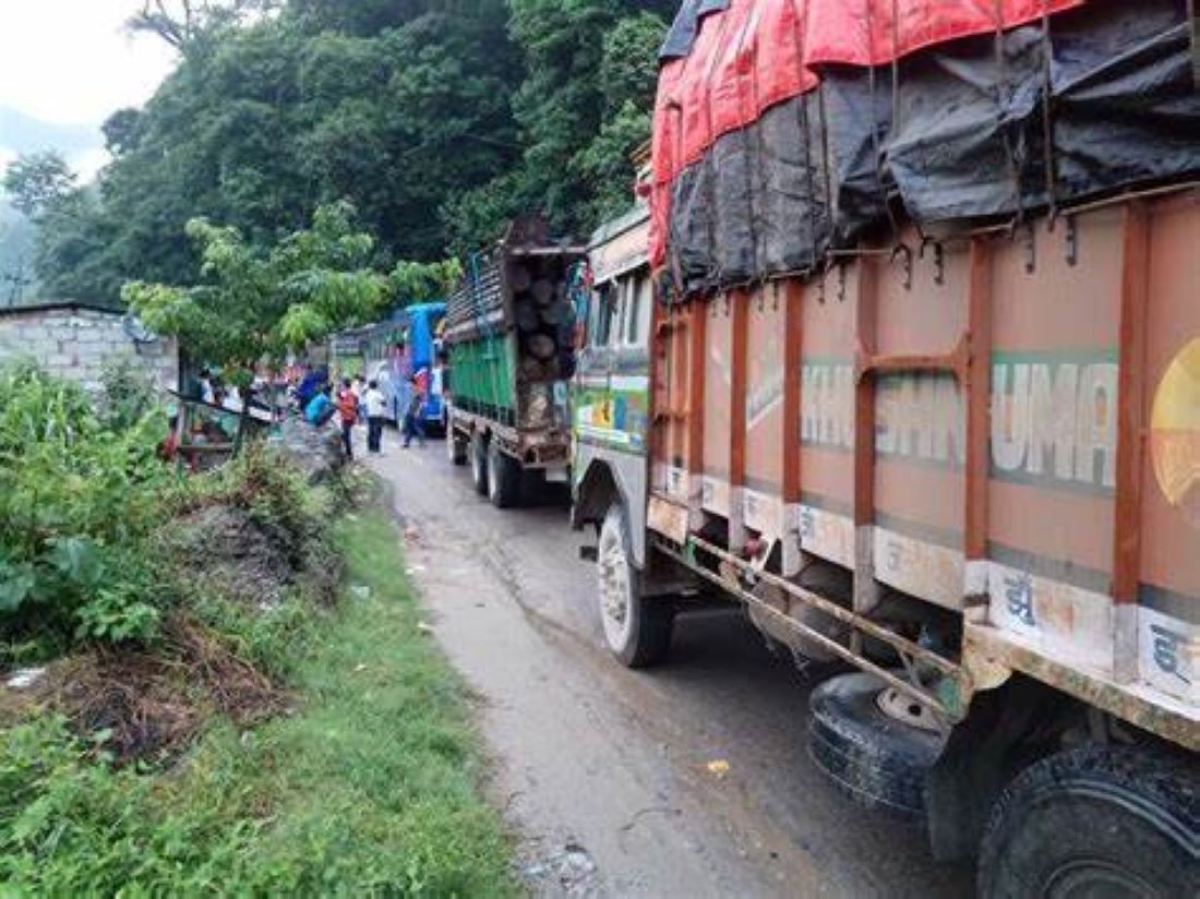 Highway subsidence obstructs two-way traffic at Nawalparasi Purba