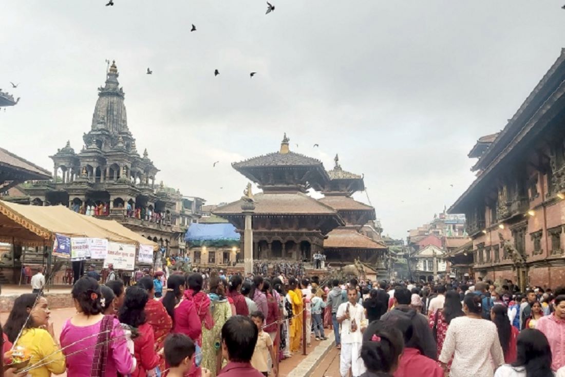 Devotees crowd up in Patan Krishna Temple