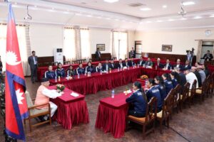 PM Oli interacts with National Women Volleyball Team