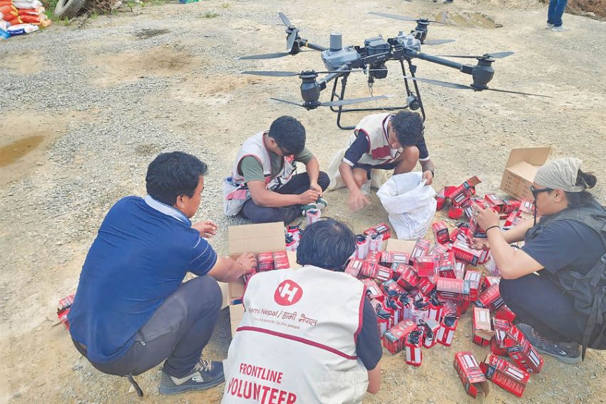 Drone being used to supply food in disaster-hit settlements in Kavre