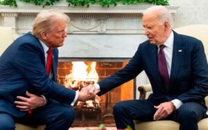 ‘Welcome back’: Trump, Biden shake hands in White House