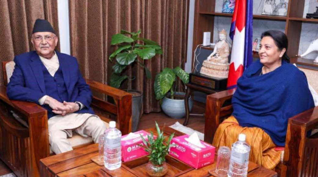 PM Oli and former President Bhandari hold meeting