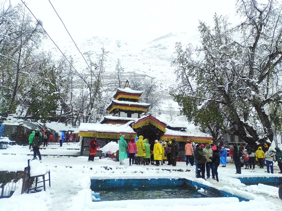Beautiful scene of Muktinath Temple covered in snow