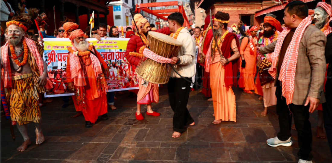 ‘Naga Sadhus’ enter Pashupatinath temple with procession