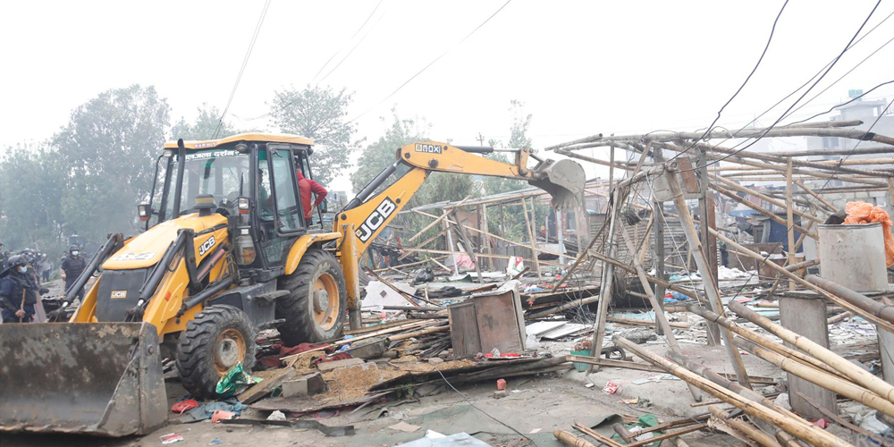 Demolition of illegal huts underway at Manohara