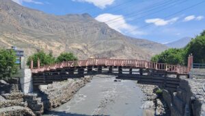 Scenic view of wooden bridge and surroundings in Jomsom