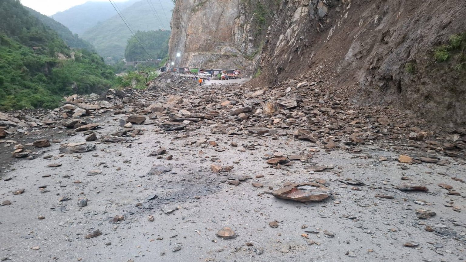 Narayangadh–Muglin road obstructed by dry landslide