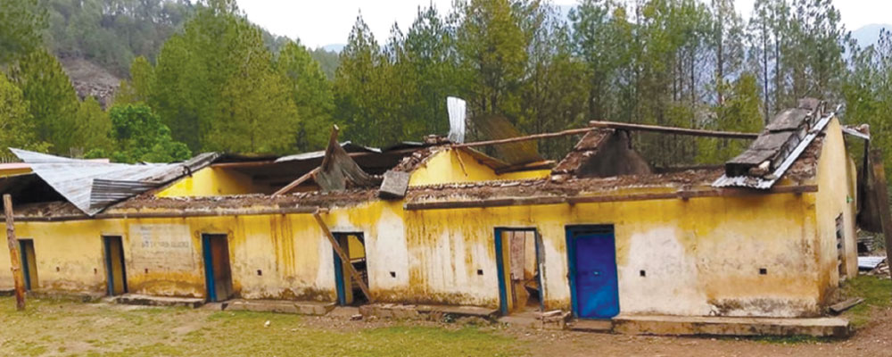 Strong winds damage school roofs in Salyan, forcing students to study outdoors